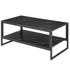 HOMCOM Coffee Table, Two-Tier Faux Marble Effect Centre Table with Metal Frame and Storage Shelf for Living Room, 106 x 50 x 45cm, Black - 1