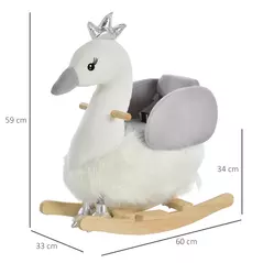 HOMCOM Kids Rocking Horse, Children Plush Ride On Swan Animal Rocker w/ Sound, Wood Base Seat, Safety Belt, Baby Toy Rocker for Toddler 18 - 36 Months, White and Grey - 3