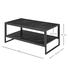 HOMCOM Coffee Table, Two-Tier Faux Marble Effect Centre Table with Metal Frame and Storage Shelf for Living Room, 106 x 50 x 45cm, Black - 3