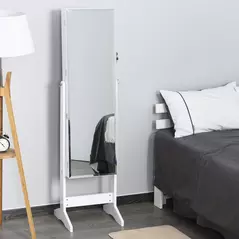 HOMCOM Jewelry Cabinet Standing Mirror Full Length Makeup Lockable Armoire Storage Organizer White - 2