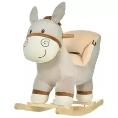 HOMCOM Kids Rocking Horse, Children Plush Ride On Donkey Animal Rocker w/ Sound, Wood Base Seat, Safety Belt, Baby Toy Rocker for Toddler 18 - 36 Months, Grey - 1