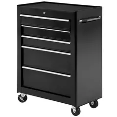 HOMCOM 5-Drawer Tool Box on Wheels, Lockable Tool Storage Cabinet with EVA Pat, Black - 1