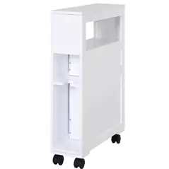 HOMCOM 72x16cm Narrow Bathroom Storage Unit w/ 2 Drawers Open Top 4 Wheels Slimline Modern Rolling Home Organisation - 1