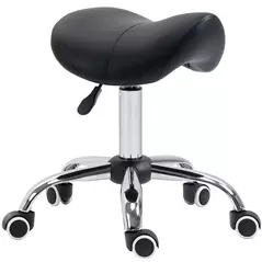 HOMCOM Cosmetic Stool 360° Rotate Height Adjustable Salon Massage Spa Chair Hydraulic Rolling Faux Leather Saddle Stool Mobility, Black - 1