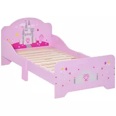 HOMCOM Kids Bed Princess Castle Theme w/ Side Rails Slats Home Furniture for 3 - 6 Yrs Pink 143 x 73 x 60 cm - 1