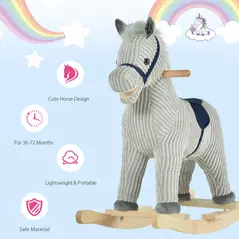 HOMCOM Kids Plush Rocking Horse w/ Sound Children Rocker Ride On Toy Gift 3-6 Years Grey - 7