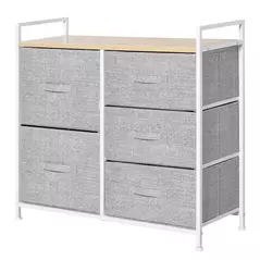 HOMCOM 5 Drawer Linen Basket Storage Unit Home Organisation w/ Shelf Handles Metal Frame Adjustable Feet Hallway Home Dresser Grey - 1