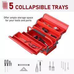 DURHAND Metal Tool Box 3 Tier 5 Tray Professional Portable Storage Cabinet Workshop Cantilever Toolbox with Carry Handle, 45cmx20cmx34.5cm, Red - 4