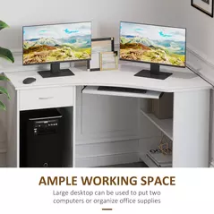 HOMCOM L-Shaped Corner Computer Desk w/ 2 Shelves Wide Worktop Keyboard Tray Drawer & CPU Stand Home Office Study Bedroom Furniture White - 6