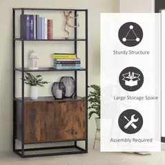 HOMCOM Industrial Bookshelf, Storage Shelf, Large Bookcase with 3 Open Shelves, Multifunctional Rack for Living Room, Office, Rustic Brown and Black - 7