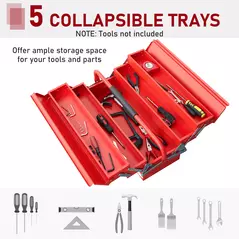 DURHAND Metal Tool Box 3 Tier 5 Tray Professional Portable Storage Cabinet Workshop Cantilever Toolbox with Carry Handle, 56cmx20cmx34cm, Red - 5