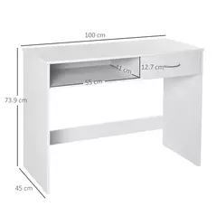 HOMCOM Compact Computer Desk, Study Table with Drawer and Storage Compartment, Writing Workstation, White - 3
