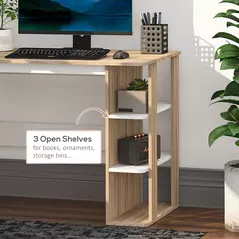 HOMCOM Computer Desk, Writing Desk with 3-Tier Storage Shelf, Work Table for Home Office, Study, Living Room, Oak and White - 4