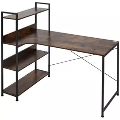 HOMCOM Office Desk with Storage Shelves, 120 CM Computer Desk, Industrial Study Table with Metal Frame for Home Office Small Space, Rustic Brown - 1
