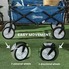 Outsunny 90L Festival Trolley on Wheels, Folding Camping Trolley Cart with Adjustable Handle, Portable for Outdoor, Garden, Shopping, Fishing, Navy Blue - 6