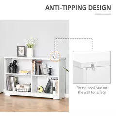 HOMCOM Wooden Cube Bookcase, 2 Tier Open Storage Shelving Unit with 4 Compartments, Freestanding Display Bookshelf for Home Office Living Room Furniture, 118 x 29 x 76cm, White - 6