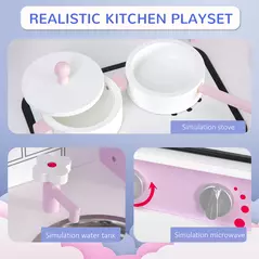 HOMCOM Kids Pretend Kitchen Playset w/ Cooking Toy Accessories - Pink - 5
