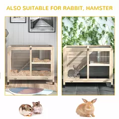 PawHut Rabbit Hutch Indoor Wooden Guinea Pig House Hamster Cage with Wheels, 2 Layers Bunny Cage with Openable Roof, 91.5 x 53.3 x 73 cm, Natural - 7