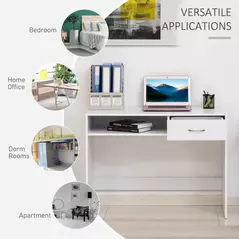 HOMCOM Compact Computer Desk, Study Table with Drawer and Storage Compartment, Writing Workstation, White - 6