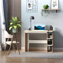 HOMCOM Computer Desk, Writing Desk with 3-Tier Storage Shelf, Work Table for Home Office, Study, Living Room, Oak and White - 6