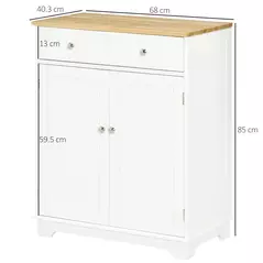 HOMCOM Kitchen Floor Cabinet Side Storage Cupboard Multi-use Sideboard Table with Solid Wood Top, Adjustable Shelf,Drawer for Dining Room, Living Room,Hallway - 3