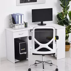 HOMCOM L-Shaped Corner Computer Desk w/ 2 Shelves Wide Worktop Keyboard Tray Drawer & CPU Stand Home Office Study Bedroom Furniture White - 7