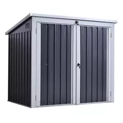 Outsunny 3.2 x 5.1ft Corrugated Steel Two-Bin Storage Shelter - Black - 1