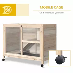 PawHut Rabbit Hutch Indoor Wooden Guinea Pig House Hamster Cage with Wheels, 2 Layers Bunny Cage with Openable Roof, 91.5 x 53.3 x 73 cm, Natural - 6
