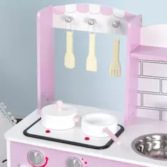 HOMCOM Kids Pretend Kitchen Playset w/ Cooking Toy Accessories - Pink - 9
