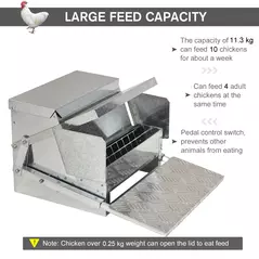 PawHut 11.5KG Automatic Chicken Poultry Feeder Rat Proof Treadle Self Opening with Galvanized Steel and Aluminium - 4