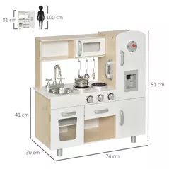 HOMCOM Kids Wooden Pretend Play Toy Kitchen Cooking Set Role Play Phone for Boys Girls White - 3
