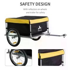 HOMCOM Two-Wheel Bicycle Large Cargo Wagon Trailer Oxford Fabric, Folding Storage, & Removable Cover, Yellow - 5