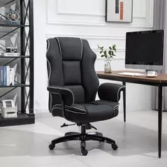 Vinsetto Faux Leather Executive Office Chair, with Contrast Piping - Black/White - 2
