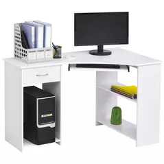 HOMCOM L-Shaped Corner Computer Desk w/ 2 Shelves Wide Worktop Keyboard Tray Drawer & CPU Stand Home Office Study Bedroom Furniture White - 1