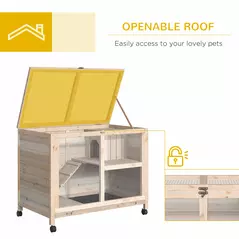 PawHut Rabbit Hutch Indoor Wooden Guinea Pig House Hamster Cage with Wheels, 2 Layers Bunny Cage with Openable Roof, 91.5 x 53.3 x 73 cm, Natural - 5