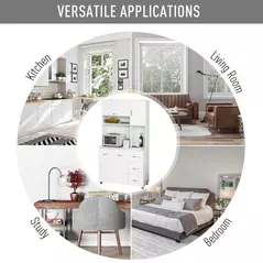 HOMCOM Kitchen Cupboard, 183cm Tall Storage Cabinet with Countertop, Sideboard with 3 Small Drawers, Flip Up Top Door, 3 Cabinet Doors and Open Shelves, 100W x 39.5D x 183.5H cm, White - 7