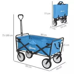 Outsunny 90L Festival Trolley on Wheels, Folding Camping Trolley Cart with Adjustable Handle, Portable for Outdoor, Garden, Shopping, Fishing, Blue - 3