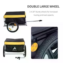 HOMCOM Two-Wheel Bicycle Large Cargo Wagon Trailer Oxford Fabric, Folding Storage, & Removable Cover, Yellow - 4