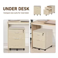 Vinsetto 2-Drawer Locking Office Filing Cabinet w/ 5 Wheels Rolling Storage Hanging A4 Cupboard Home Organisation, Oak Wood Grain - 4