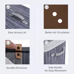 HOMCOM 100L Collapsible Natural Wood  Laundry Hamper Organizer Clothes Washing Basket Bin Storage Box w/Lid Removable Lining 52x32x63cm, Grey - 5