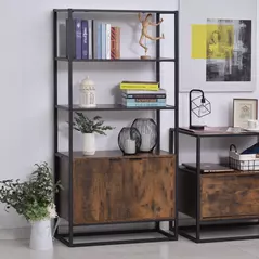 HOMCOM Industrial Bookshelf, Storage Shelf, Large Bookcase with 3 Open Shelves, Multifunctional Rack for Living Room, Office, Rustic Brown and Black - 2