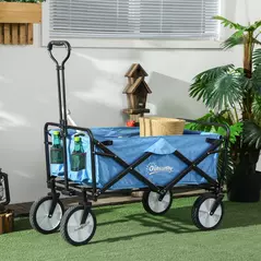 Outsunny 90L Festival Trolley on Wheels, Folding Camping Trolley Cart with Adjustable Handle, Portable for Outdoor, Garden, Shopping, Fishing, Blue - 2