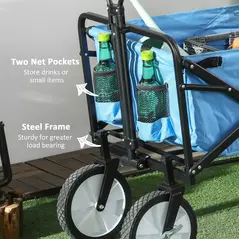 Outsunny 90L Festival Trolley on Wheels, Folding Camping Trolley Cart with Adjustable Handle, Portable for Outdoor, Garden, Shopping, Fishing, Blue - 7