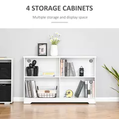 HOMCOM Wooden Cube Bookcase, 2 Tier Open Storage Shelving Unit with 4 Compartments, Freestanding Display Bookshelf for Home Office Living Room Furniture, 118 x 29 x 76cm, White - 5