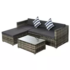 Outsunny Rattan Garden Sofa Set, 4-Seater Wicker Sectional for Garden, Grey - 1