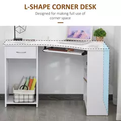 HOMCOM L-Shaped Corner Computer Desk w/ 2 Shelves Wide Worktop Keyboard Tray Drawer & CPU Stand Home Office Study Bedroom Furniture White - 4