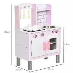 HOMCOM Kids Pretend Kitchen Playset w/ Cooking Toy Accessories - Pink - 3