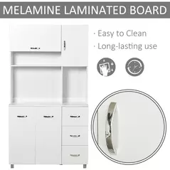 HOMCOM Kitchen Cupboard, 183cm Tall Storage Cabinet with Countertop, Sideboard with 3 Small Drawers, Flip Up Top Door, 3 Cabinet Doors and Open Shelves, 100W x 39.5D x 183.5H cm, White - 6