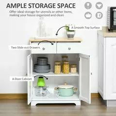 HOMCOM Kitchen Floor Cabinet Side Storage Cupboard Multi-use Sideboard Table with Solid Wood Top, Adjustable Shelf,Drawer for Dining Room, Living Room,Hallway - 4