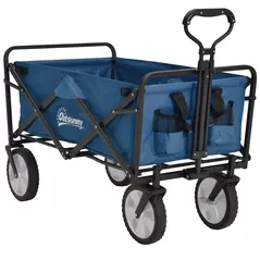 Outsunny 90L Festival Trolley on Wheels, Folding Camping Trolley Cart with Adjustable Handle, Portable for Outdoor, Garden, Shopping, Fishing, Navy Blue - 1